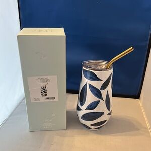Lenox Blue Leaf Tumbler with Gold Straw